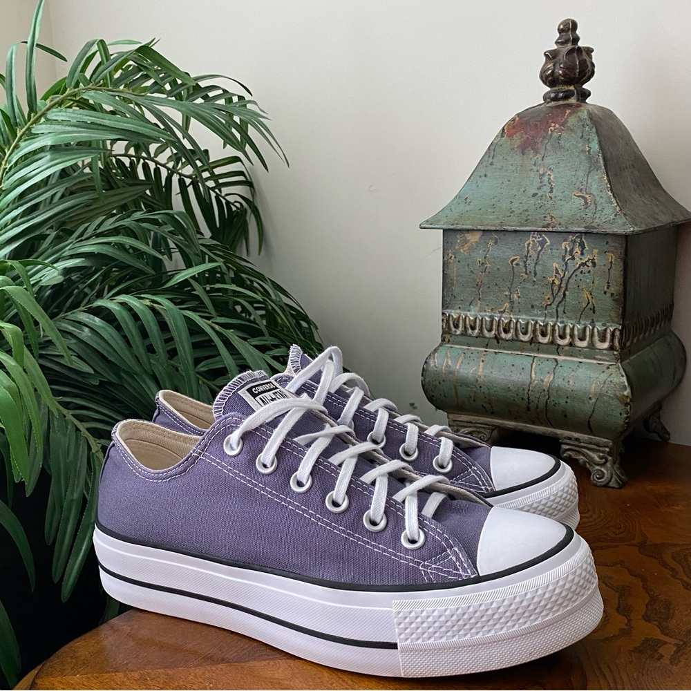Converse Gray and Purple Platform Sneakers